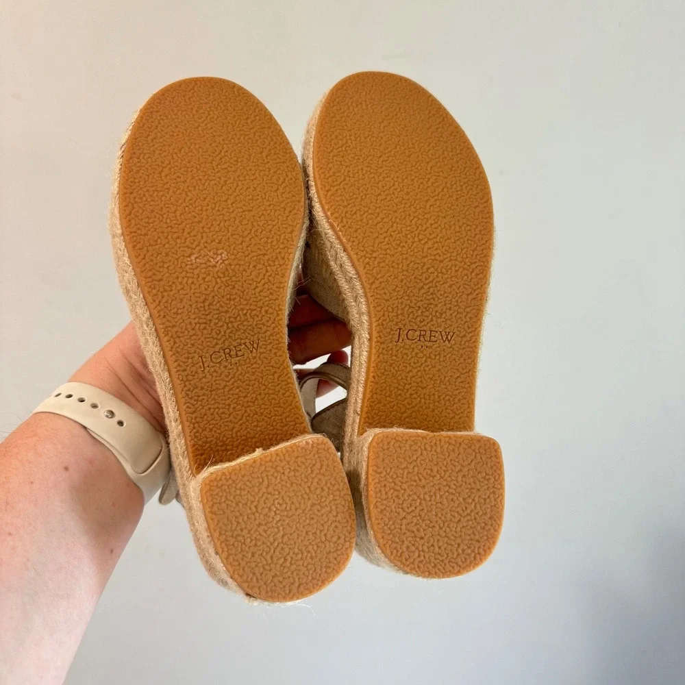 J.Crew Espadrille Block Heel Sandals Beige Gold Linen BW888 Womens 6